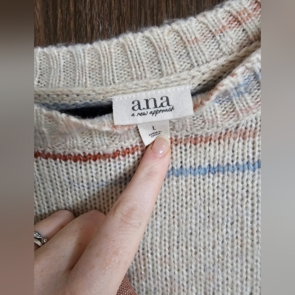 Oversized Cream, Orange & Blue a.n.a. Sweater with wide neckline and ribbed cuff - Picture 2 of 6